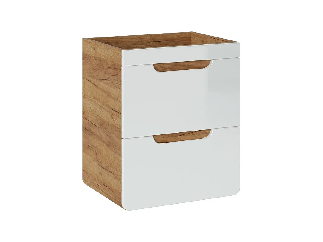 Colonne salle de bain ERBANO – Chêne clair et blanc brillant – 50x59 cm – 2 tiroirs – À suspendre