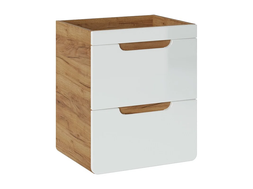 Columna de baño ERBANO – Roble claro y blanco brillante – 50x59 cm – 2 cajones – Para colgar