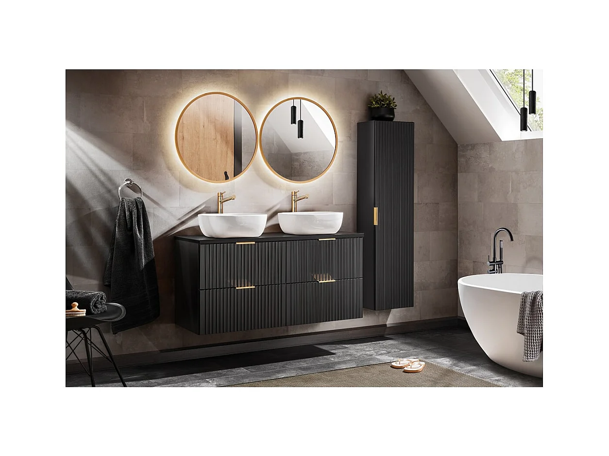 Columna de baño NOXERA – 1 puerta – Negro mate – Diseño ranurado y asas personalizables