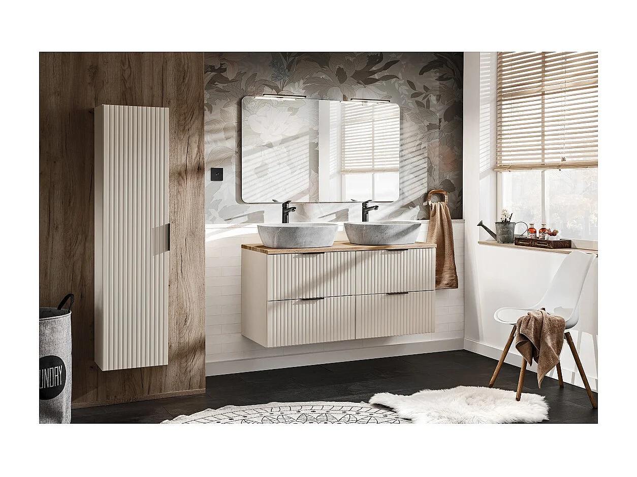 Colonne de salle de bain suspendue NOXERA – 1 porte – Beige mat – Hauteur 140 cm