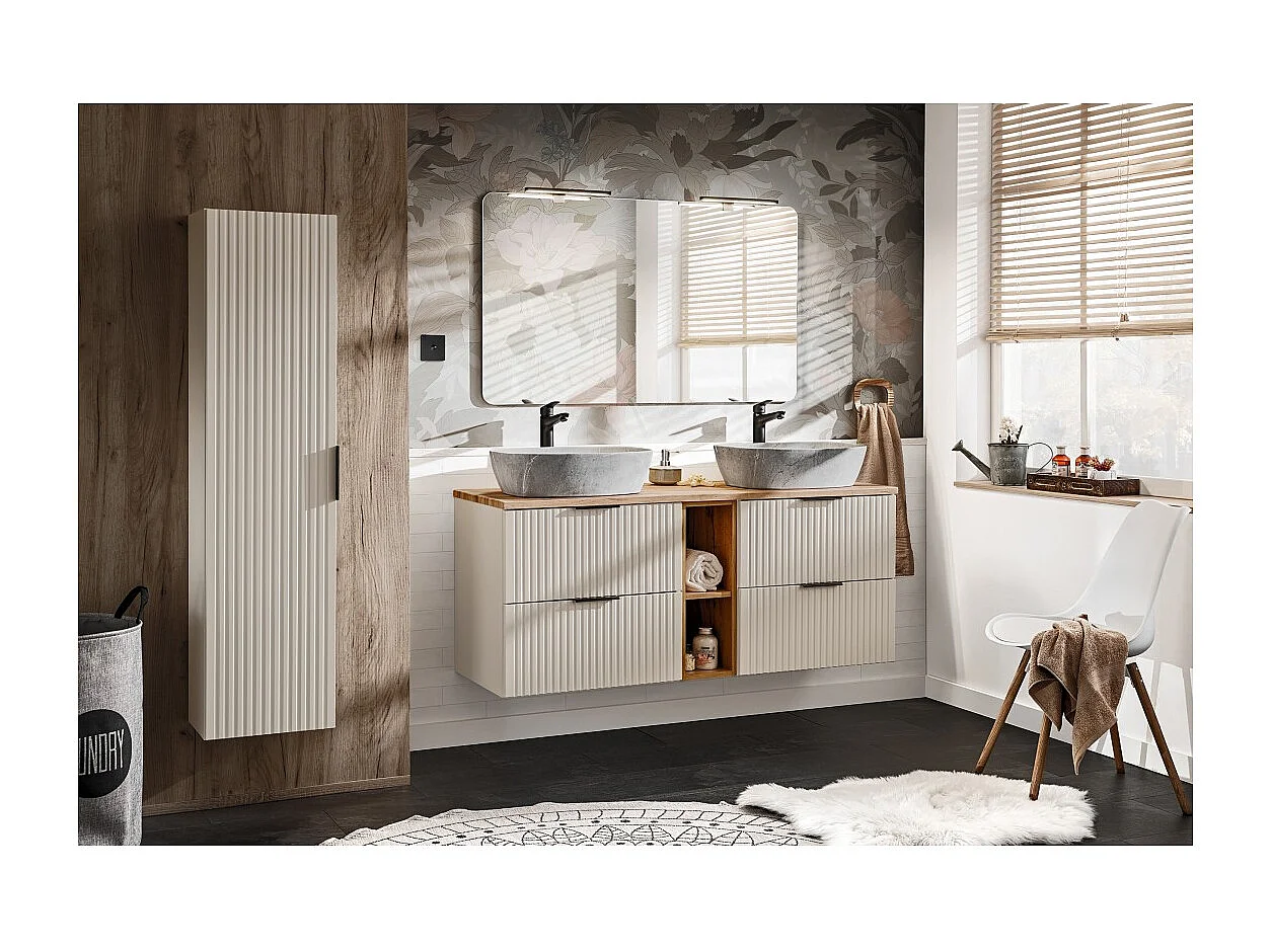 Colonne de salle de bain suspendue NOXERA – 1 porte – Beige mat – Hauteur 140 cm