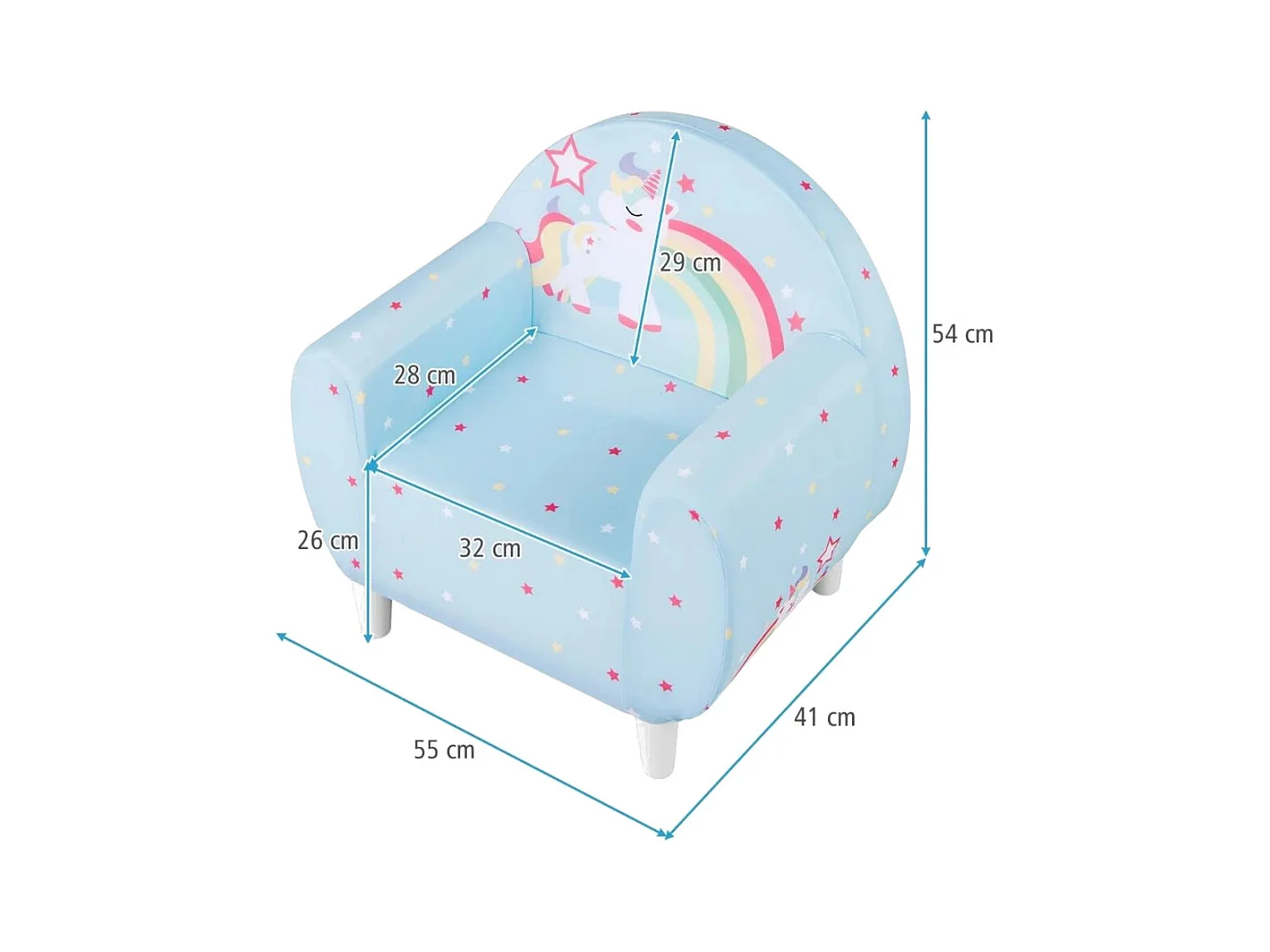 Kindersofa mit Rückenlehne & Armlehne Gepolsterter Kindersessel Einhorn Lesecouch Blau
