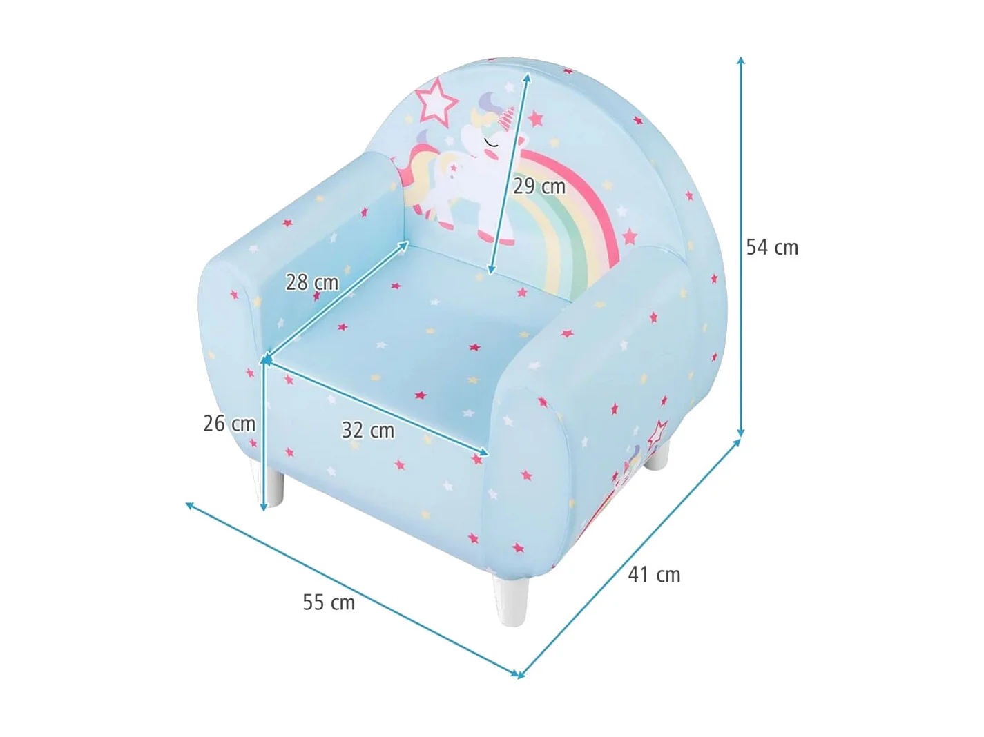 Kindersofa mit Rückenlehne & Armlehne Gepolsterter Kindersessel Einhorn Lesecouch Blau