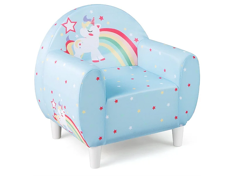 Kindersofa mit Rückenlehne & Armlehne Gepolsterter Kindersessel Einhorn Lesecouch Blau