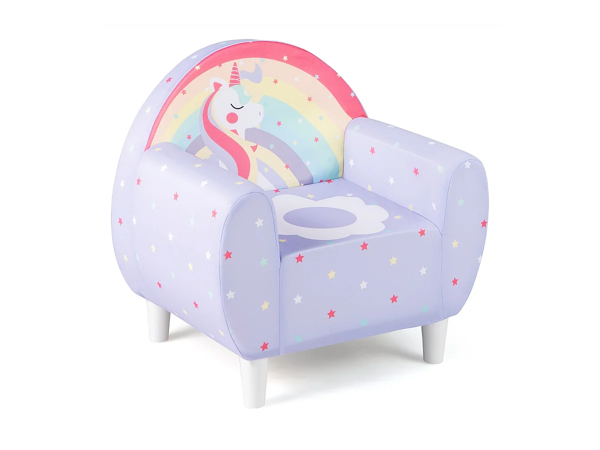 Canapé pour Enfants Rembourré avec Tissu en Spandex Respirant et Rembourrage en Mousse Haute Densité avec Motif Licorne Violet