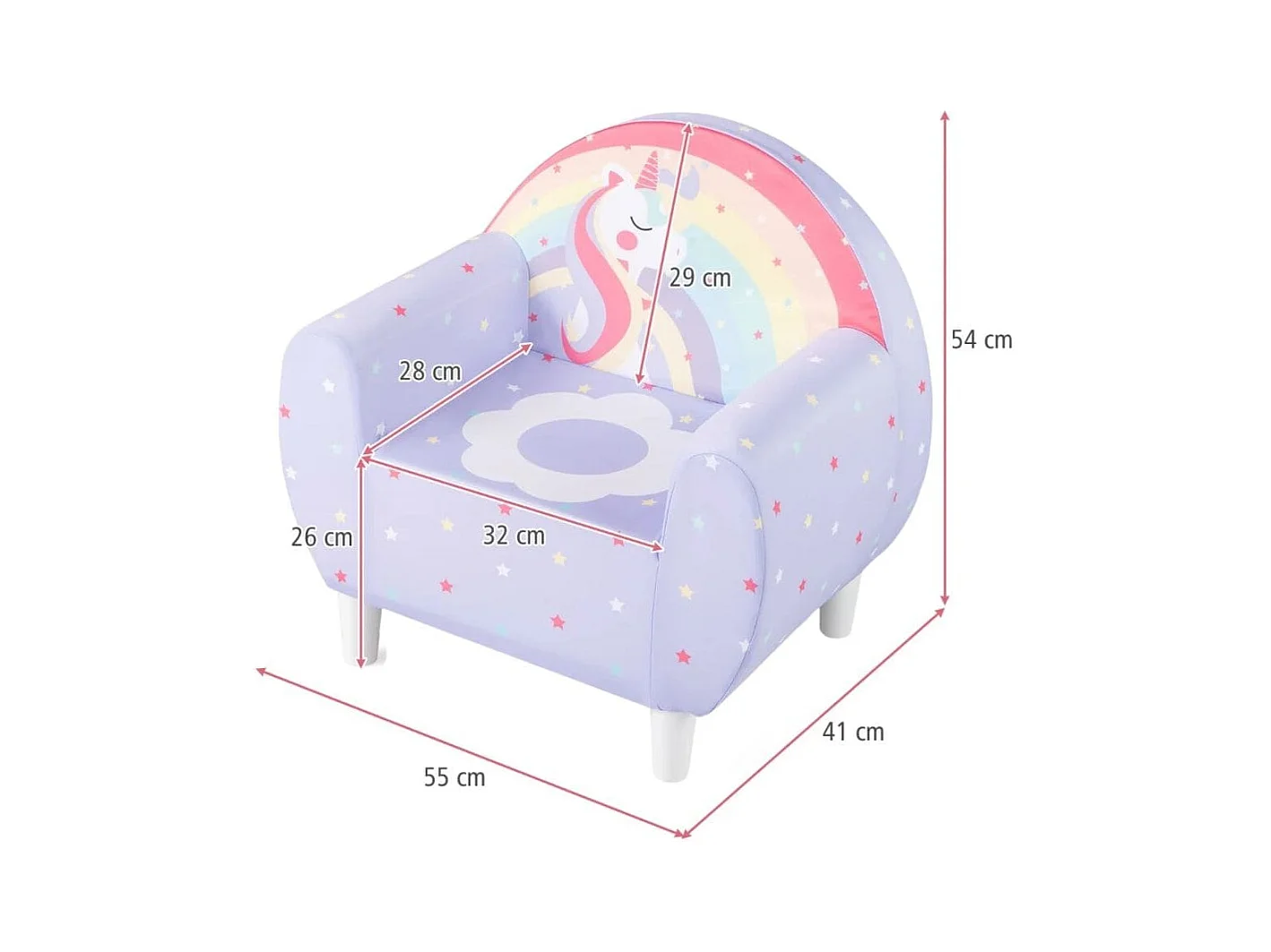 Canapé pour Enfants Rembourré avec Tissu en Spandex Respirant et Rembourrage en Mousse Haute Densité avec Motif Licorne Violet