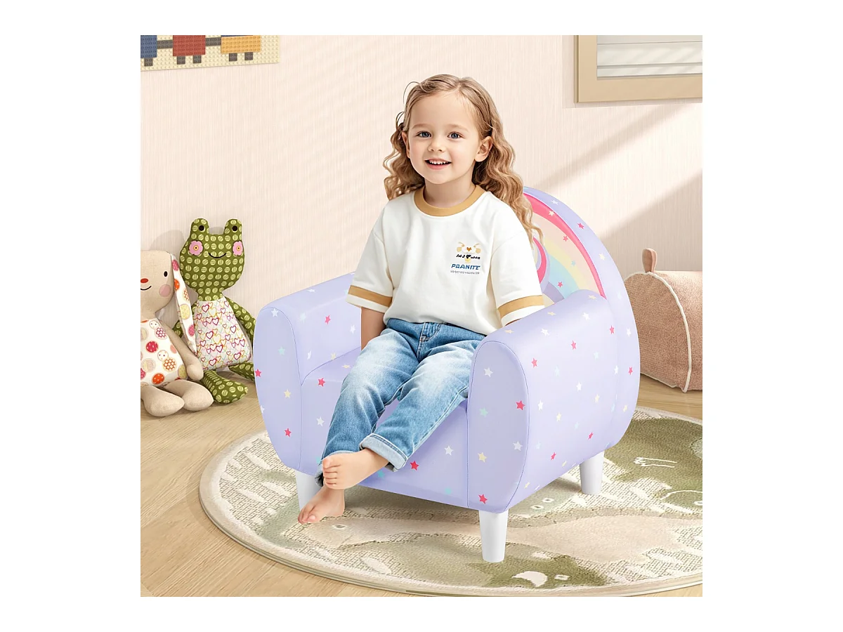 Canapé pour Enfants Rembourré avec Tissu en Spandex Respirant et Rembourrage en Mousse Haute Densité avec Motif Licorne Violet