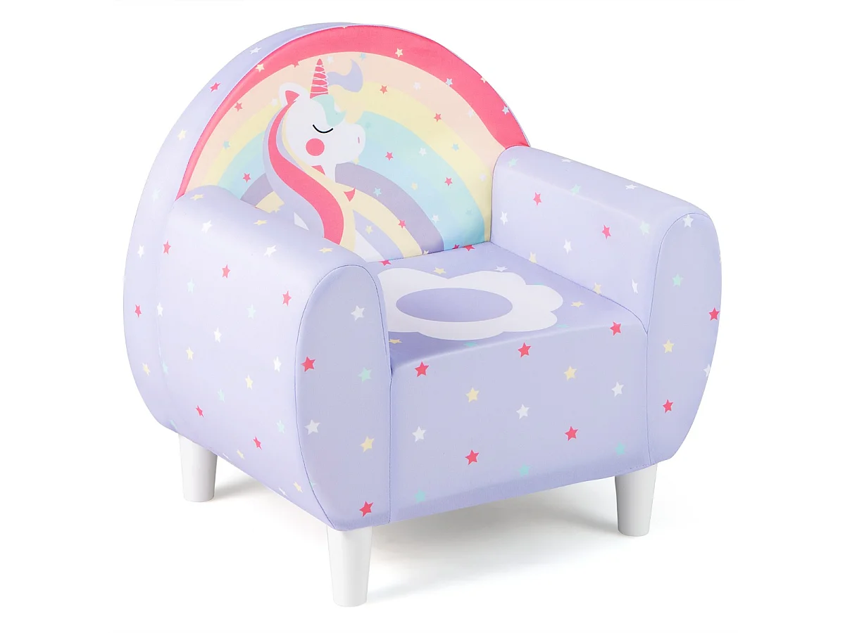 Kindersofa mit Rückenlehne &Armlehne Gepolsterter Kindersessel Einhorn Lesecouch Lila