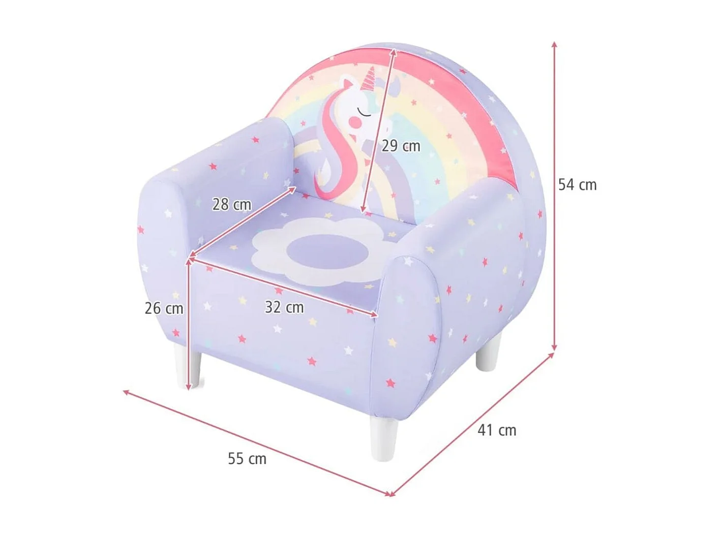 Kindersofa mit Rückenlehne &Armlehne Gepolsterter Kindersessel Einhorn Lesecouch Lila