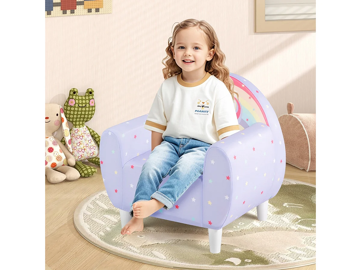 Kindersofa mit Rückenlehne &Armlehne Gepolsterter Kindersessel Einhorn Lesecouch Lila