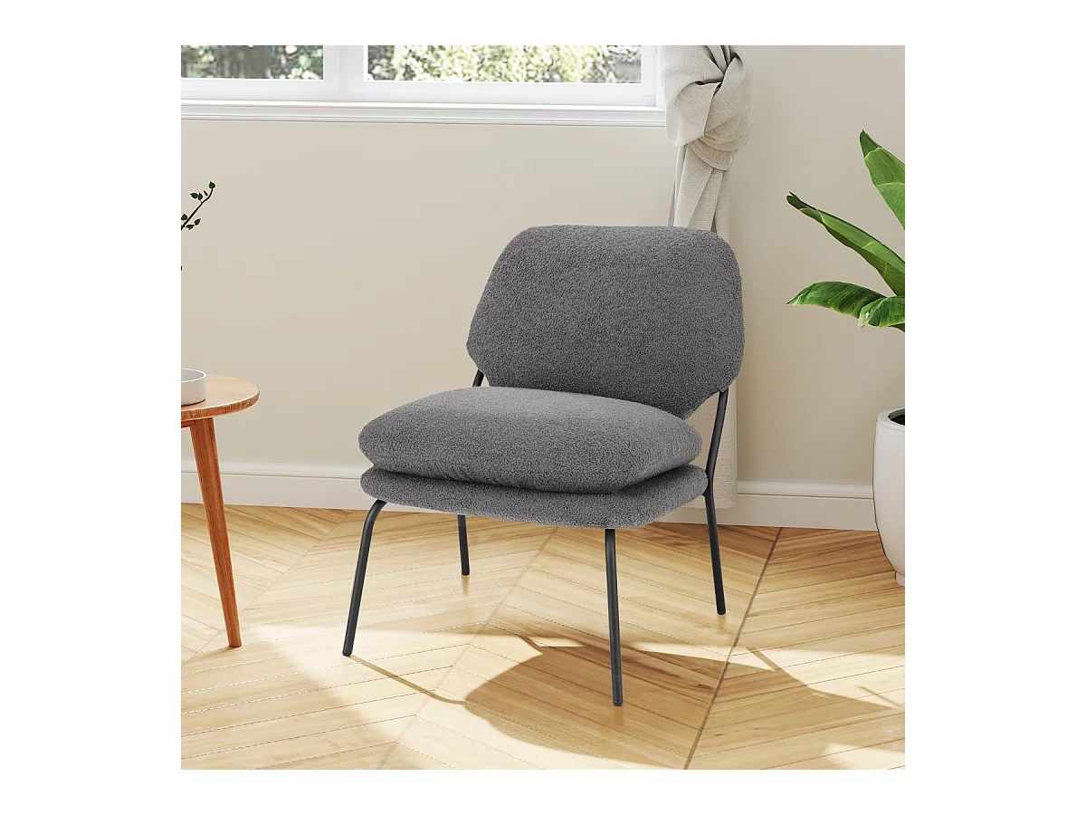 Armlehnlose Akzentstuhl mit Bezug aus Teddy-Fleece & Hohem Rücken Sessel Freizeitstuhl