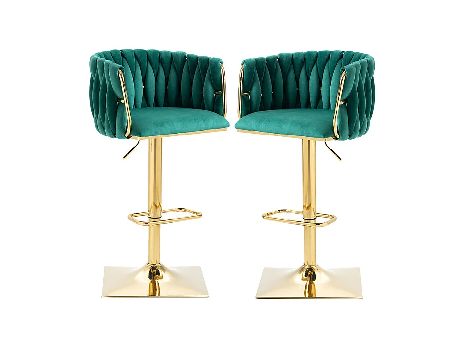 Lot de 2 Chaises de Bar en velours - hauteur réglable - 360° rotatif - avec repose-pieds - 53x51x87/105cm - Vert