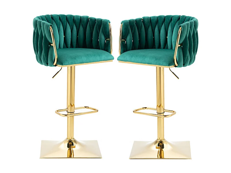 Set aus 2 Barhockern aus Samt - höhenverstellbar - 360° drehbar - mit Fußstütze - 53x51x87/105cm - Grün