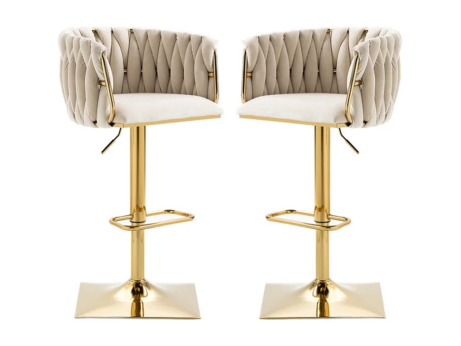 2Pcs Banquetas de bar em veludo - altura ajustável - giratório 360° - com descanso para pés - 53x51x87/105cm - Bege