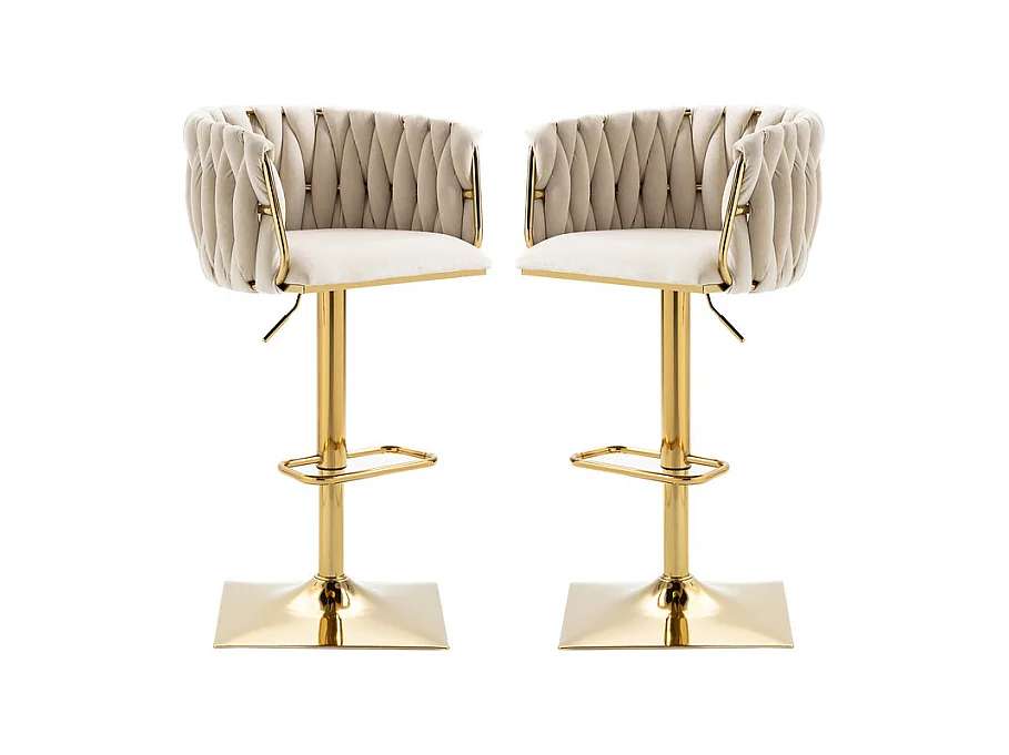 2Pcs tabourets de bar en velours - hauteur réglable - 360° rotatif - avec repose-pieds - 53x51x87/105cm - Berge