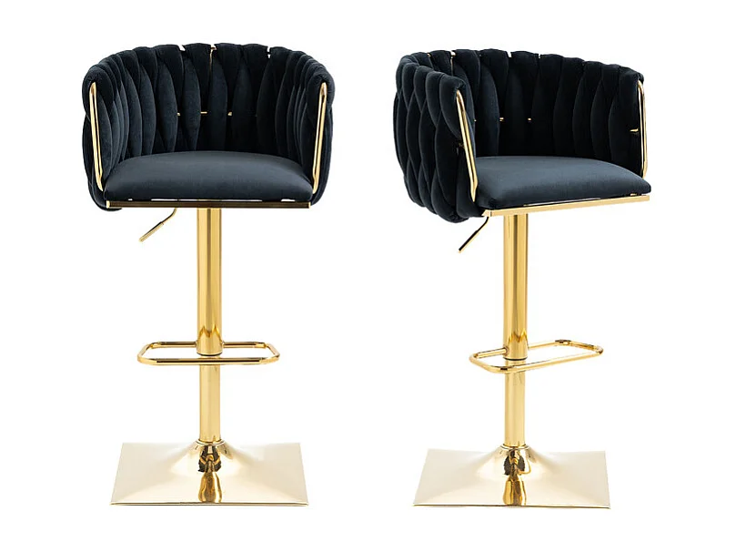 Lot de 2 tabourets de bar en velours - hauteur réglable - 360° rotatif - avec repose-pieds - 53x51x87/105cm - Noir