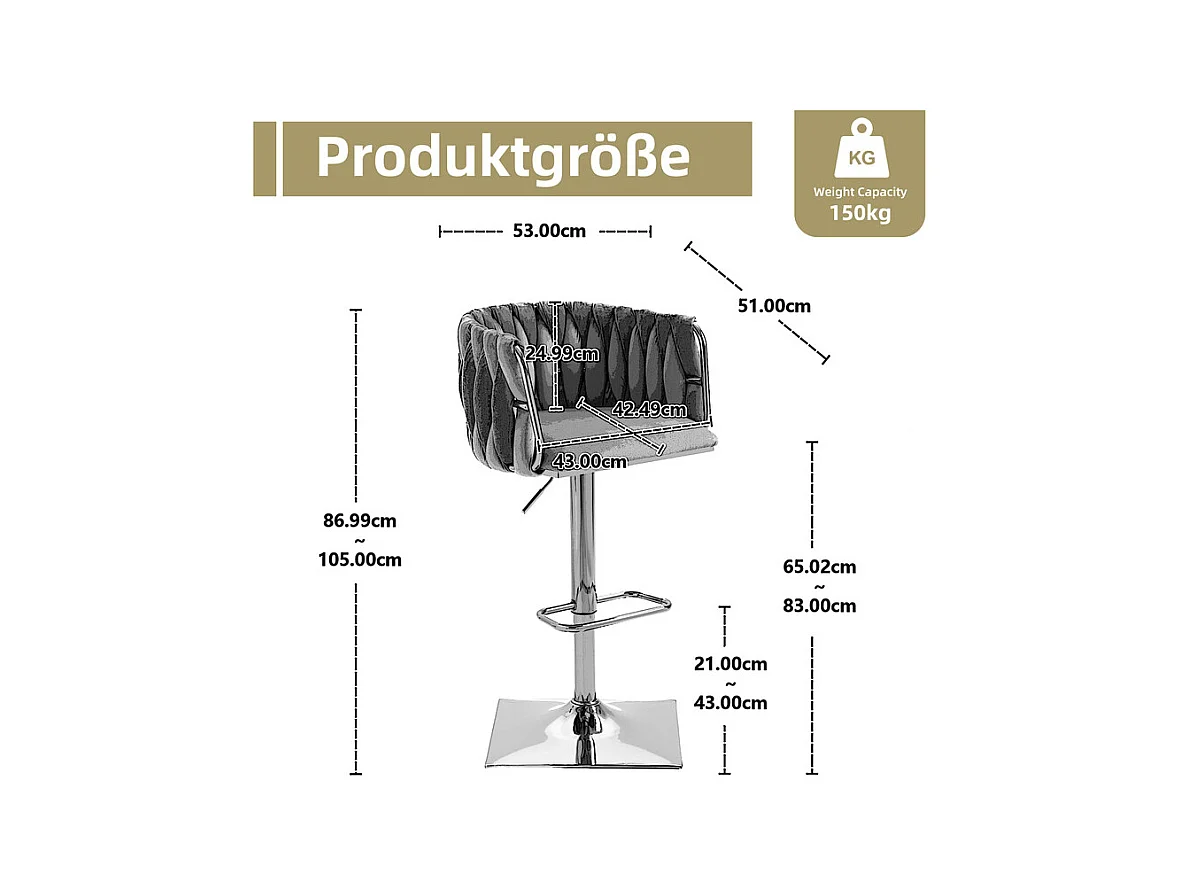 Lot de 2 tabourets de bar en velours - hauteur réglable - 360° rotatif - avec repose-pieds - 53x51x87/105cm - Noir