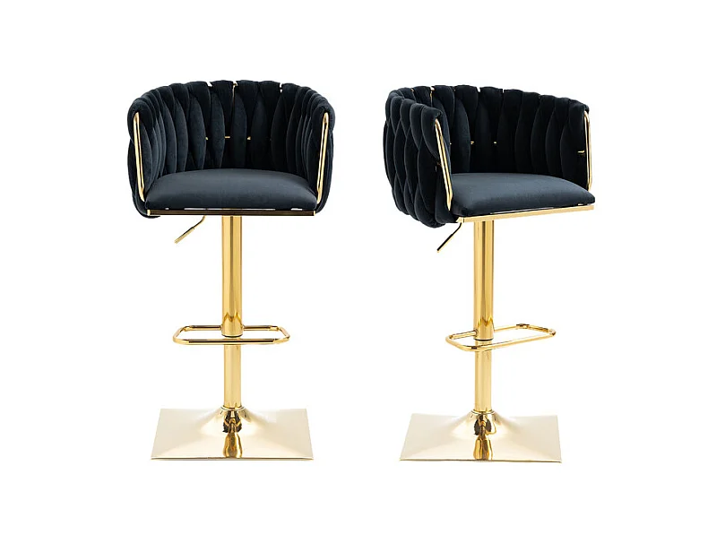 Lot de 2 tabourets de bar en velours - hauteur réglable - 360° rotatif - avec repose-pieds - 53x51x87/105cm - Noir
