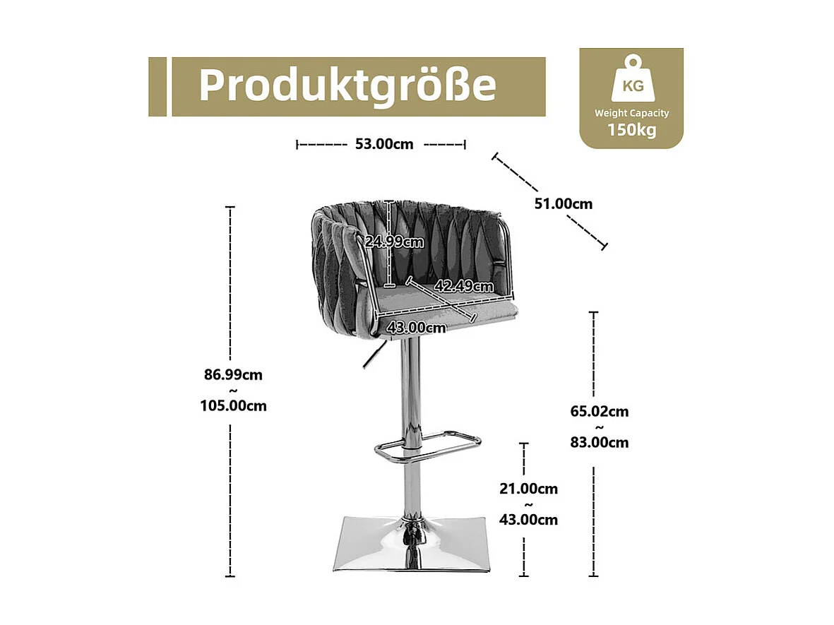 Conjunto de 2 Banquetas de bar em veludo - altura ajustável - giratório 360° - com descanso para pés - 53x51x87/105cm - Preto