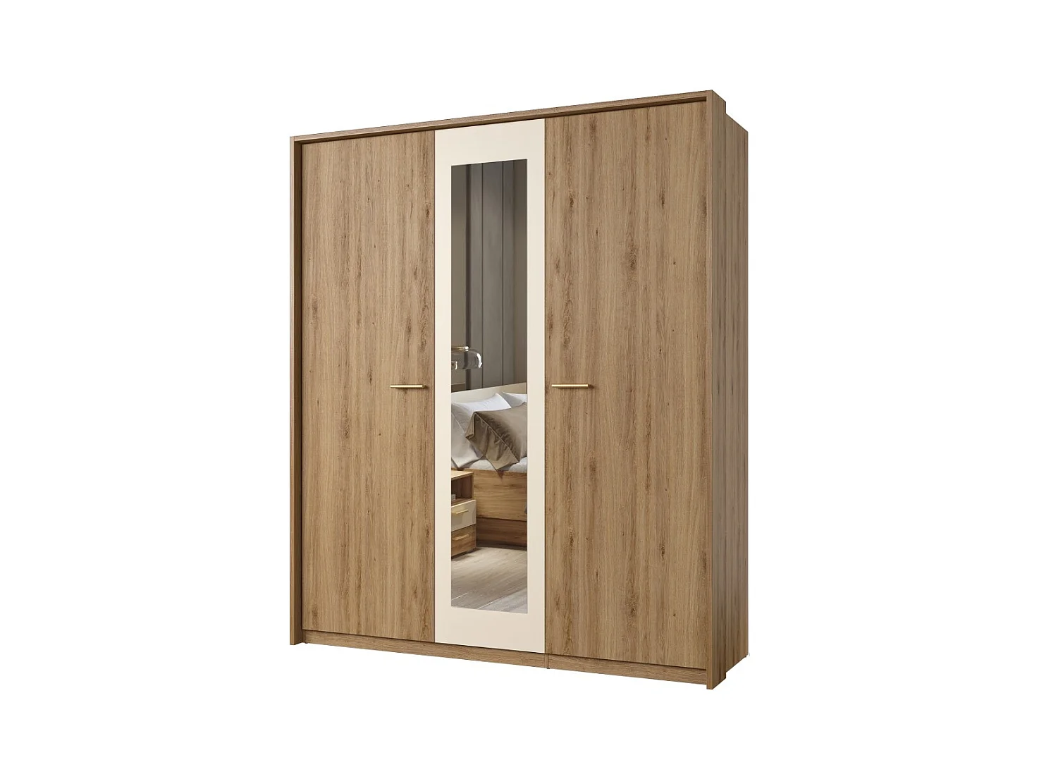 Chambre complète VERTIGO – Lit 160x200 avec sommier, 2 chevets, armoire 3 portes, commode + contour design