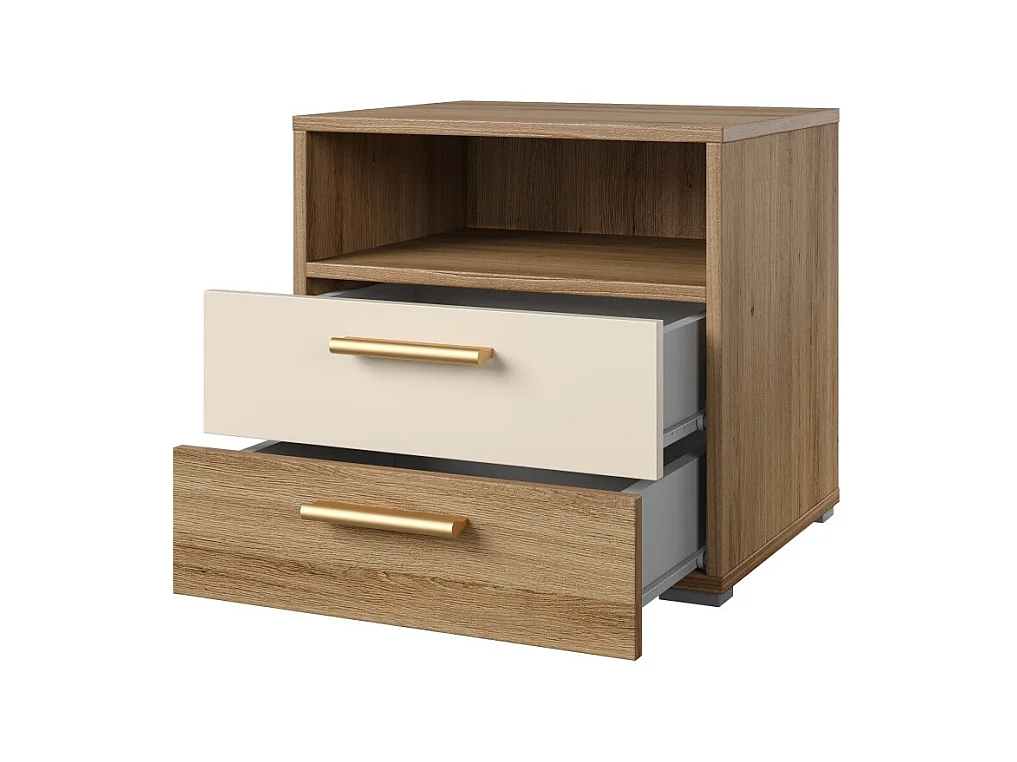 Chambre complète VERTIGO – Lit 160x200 avec sommier, 2 chevets, armoire 3 portes, commode + contour design