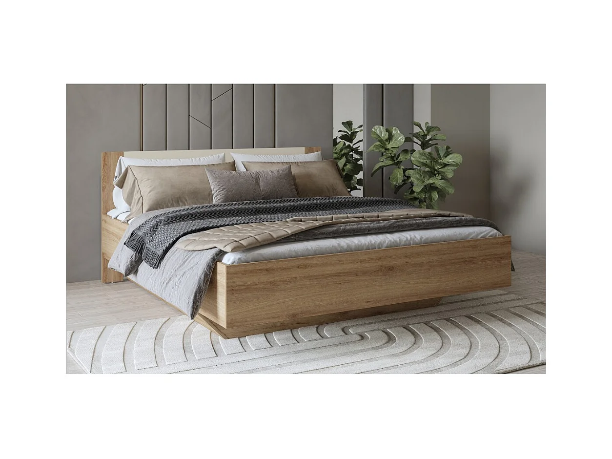 Chambre complète VERTIGO – Lit 160x200 avec sommier, 2 chevets, armoire 3 portes, commode + contour design