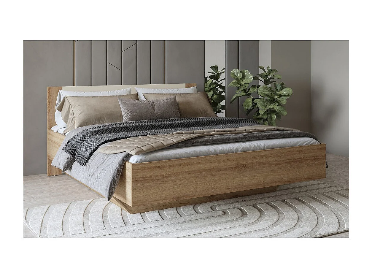 Quarto completo VERTIGO – Cama 160x200 com estrado, 2 mesas de cabeceira, guarda-roupa de 3 portas, cômoda + contorno design