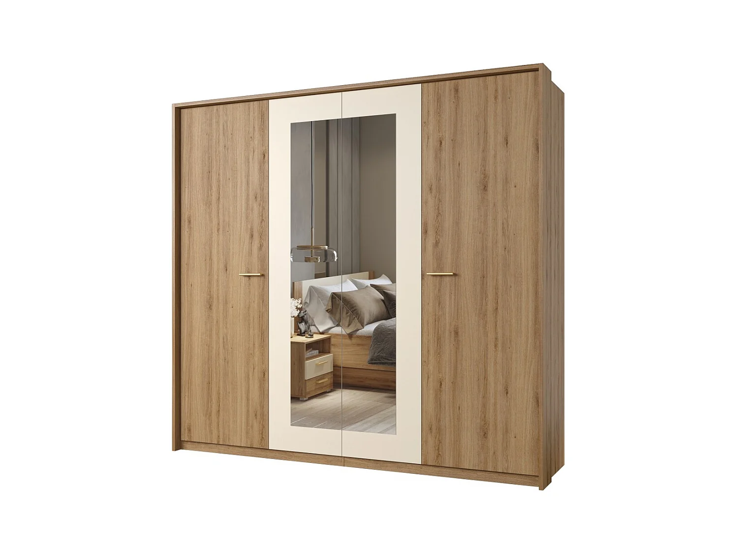 Chambre complète VERTIGO – Lit coffre 160x200, 2 chevets, armoire 4 portes + contour design