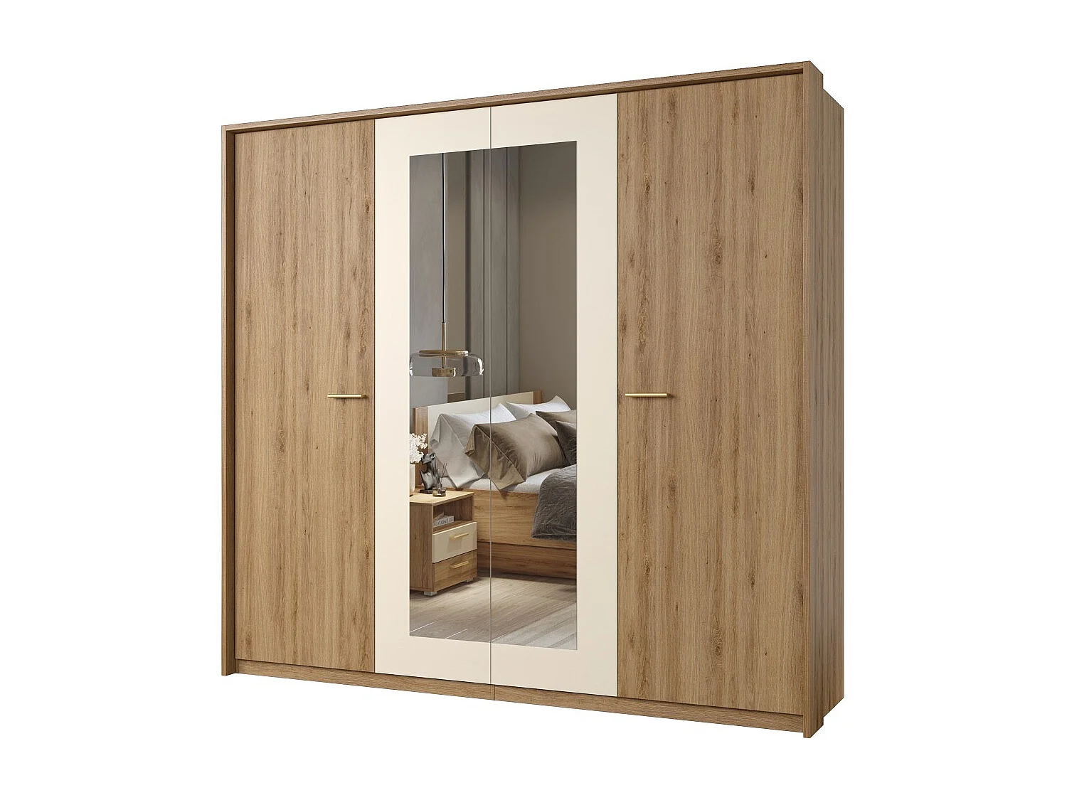 Chambre complète VERTIGO – Lit coffre 160x200, 2 chevets, armoire 4 portes + contour design