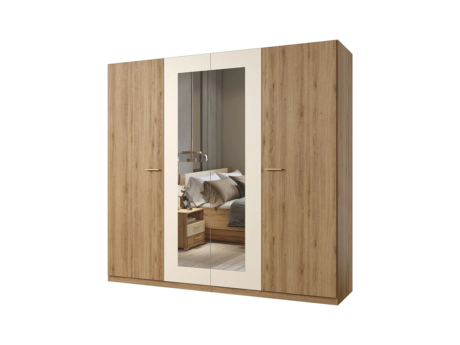 Chambre complète VERTIGO – Lit 180x200 avec sommier, 2 chevets, armoire 4 portes + contour design