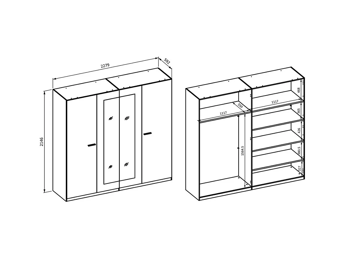Chambre complète VERTIGO – Lit 180x200 avec sommier, 2 chevets, armoire 4 portes + contour design
