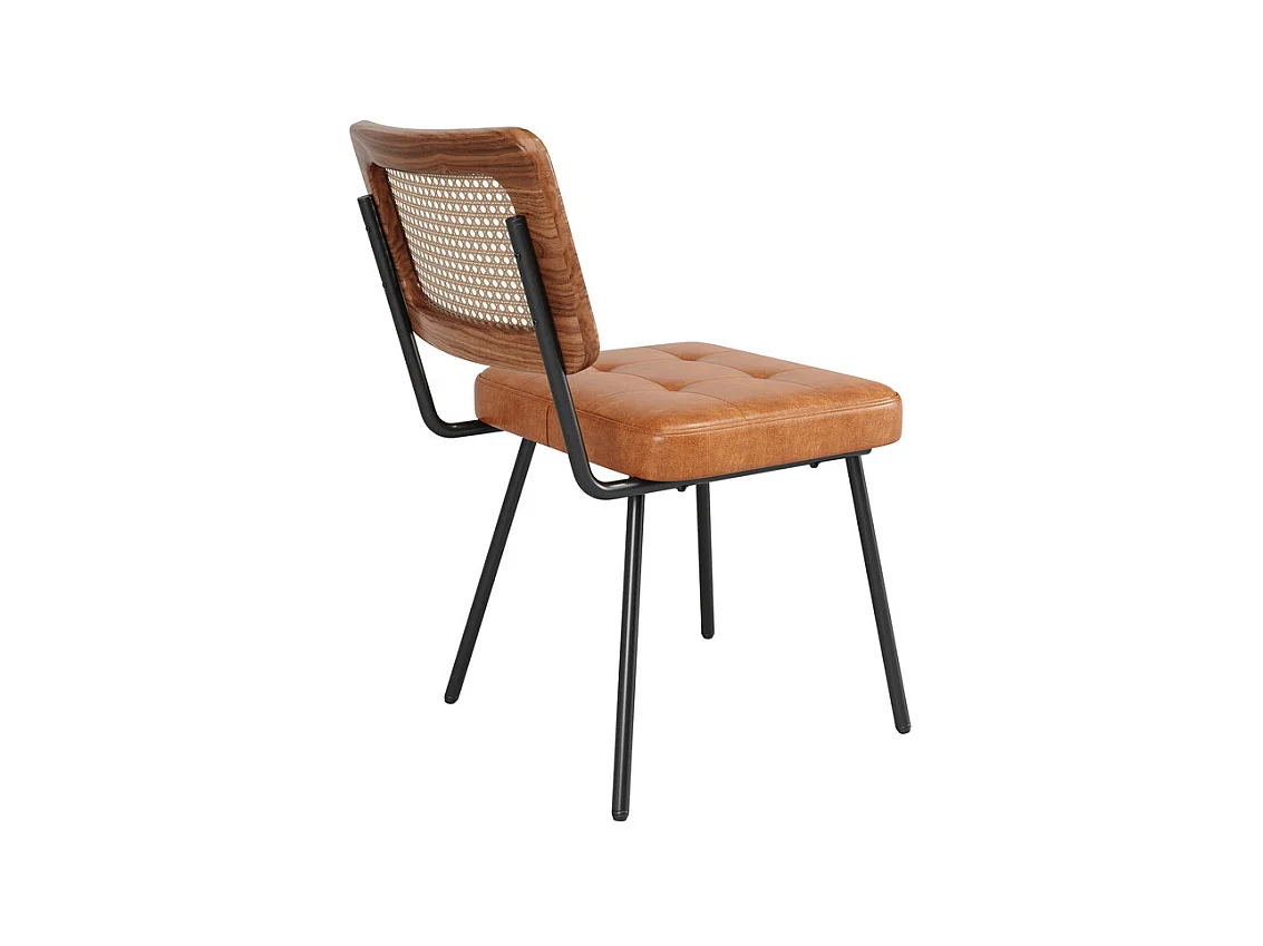 Set aus 2 Ledermetall-Stühlen - Rattan-Rückenlehne - verstellbare Füße - 61x46x79cm