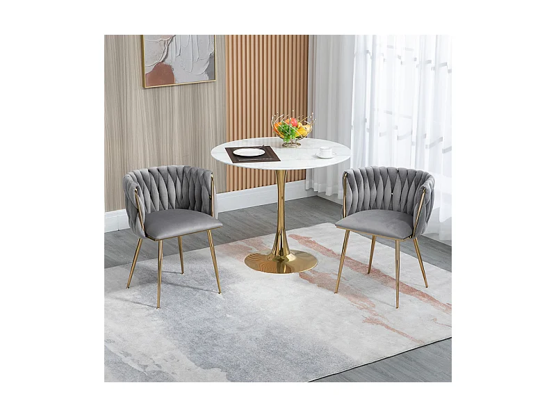 Juego de 2 Silla en terciopelo gris - patas de metal con patines antideslizantes - 54x52x72cm