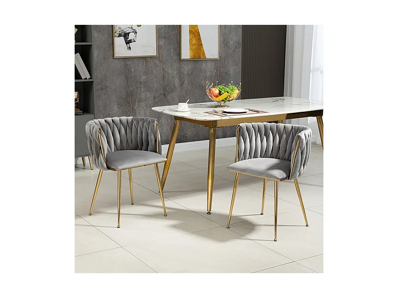 Juego de 2 Silla en terciopelo gris - patas de metal con patines antideslizantes - 54x52x72cm