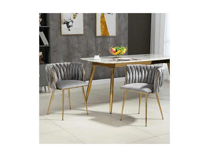 Juego de 2 Silla en terciopelo gris - patas de metal con patines antideslizantes - 54x52x72cm