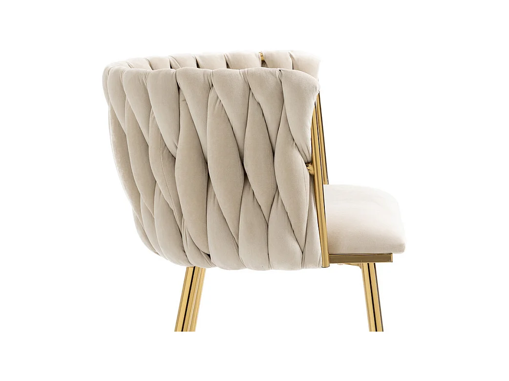 Lot de 2 Chaise en velours beige - pieds en métal avec patins anti-dérapants - 54x52x72cm