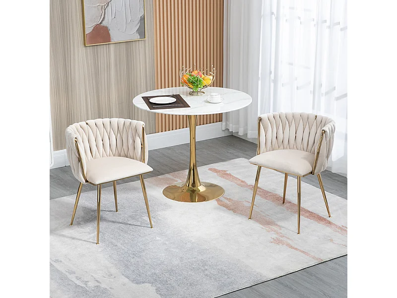 Lot de 2 Chaise en velours beige - pieds en métal avec patins anti-dérapants - 54x52x72cm