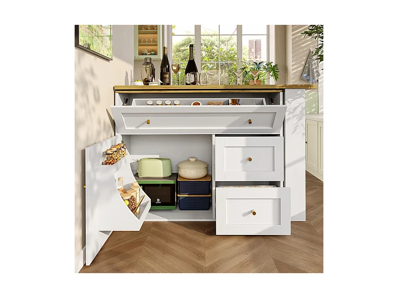 Draaibaar uitbreidbaar Bar Tafel - met 2 deuren, 2 lades und 3 nissen - MDF - 138/204×39×105cm - Wit