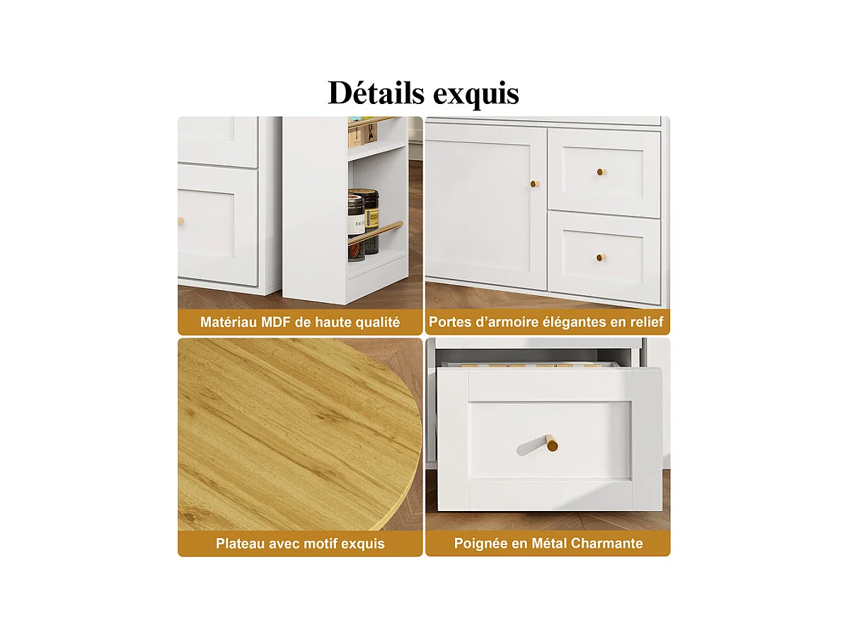 Draaibaar uitbreidbaar Bar Tafel - met 2 deuren, 2 lades und 3 nissen - MDF - 138/204×39×105cm - Wit