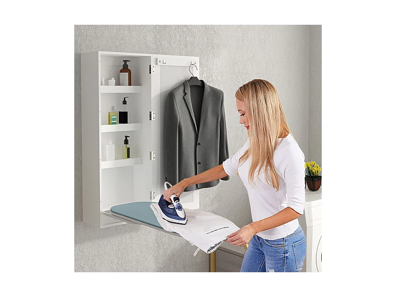 Armoire murale de salle de bain - avec Miroir et Table à Repasser - 180° pivotante - 35,5x21x95,5cm
