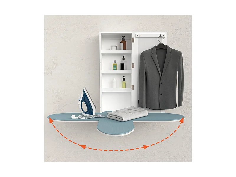 Armoire murale de salle de bain - avec Miroir et Table à Repasser - 180° pivotante - 35,5x21x95,5cm