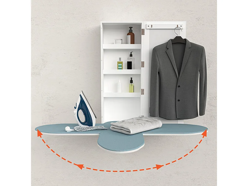 Armoire murale de salle de bain - avec Miroir et Table à Repasser - 180° pivotante - 35,5x21x95,5cm