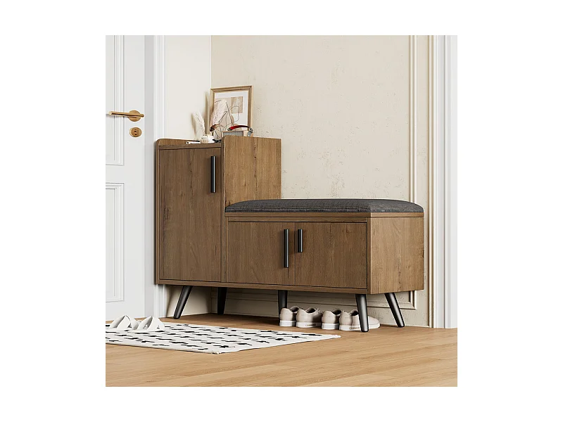 Meuble à chaussures - avec 3 portes et banc à chaussures - pour Salon, Couloir - 100x34x69cm