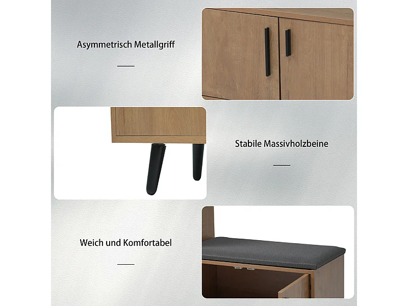 Meuble à chaussures - avec 3 portes et banc à chaussures - pour Salon, Couloir - 100x34x69cm