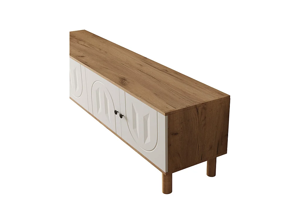 TV-Möbel-Set mit Vitrine und Wandregalen - Spanplatte + MDF - Weiß