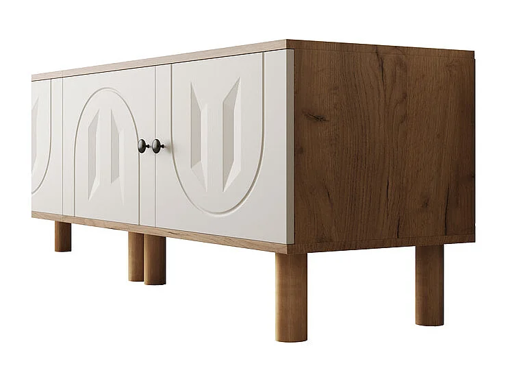 TV-Möbel-Set mit Vitrine und Wandregalen - Spanplatte + MDF - Weiß