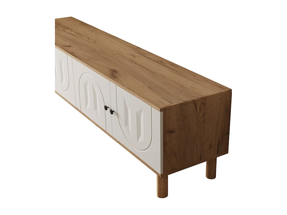 TV-Möbel-Set mit Vitrine und Wandregalen - Spanplatte + MDF - Weiß