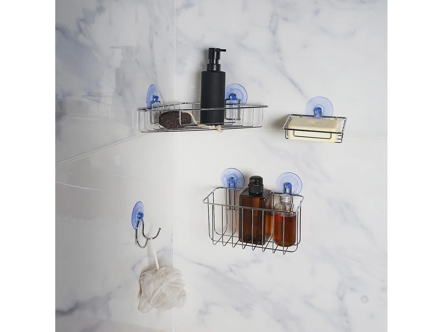 Panier de Douche Angle Ventouse "Filaire Basic" 23cm Chrome