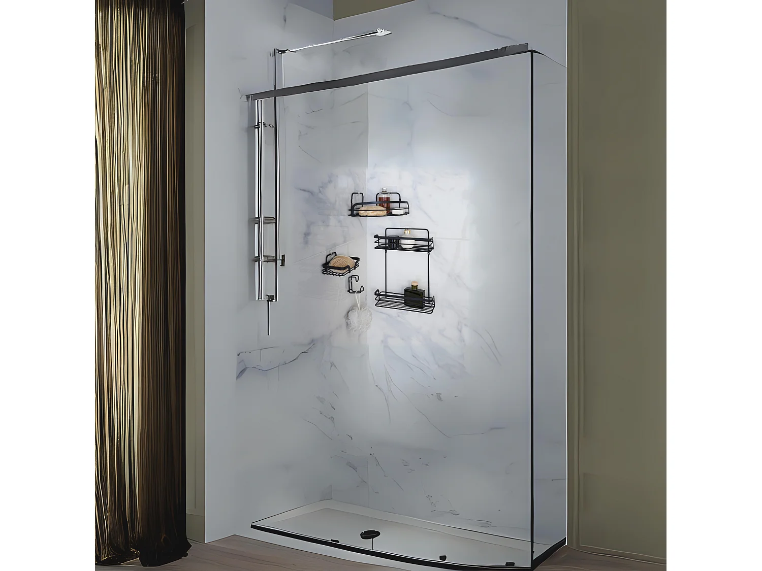 Cesto de esquina para la ducha en negro