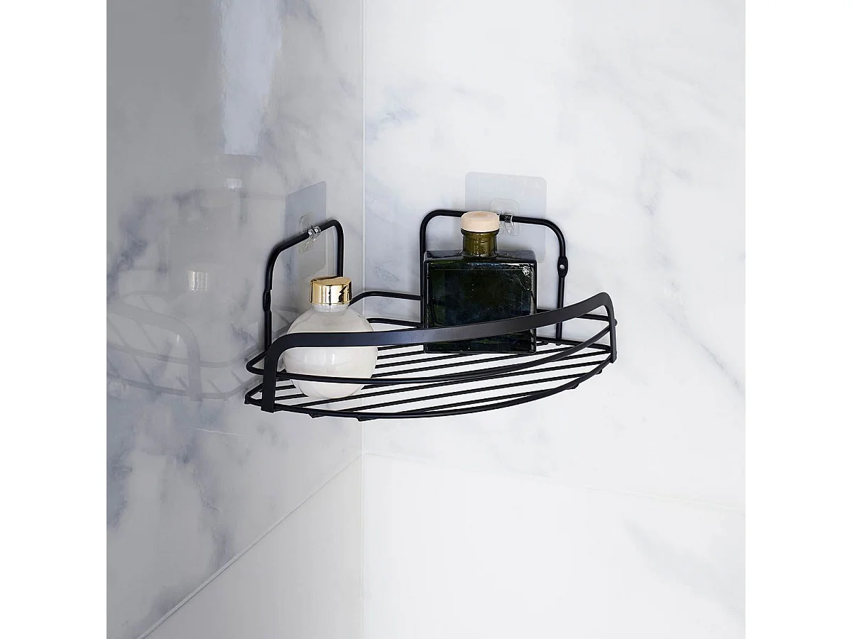 Panier de Douche Angle Adhésif "Filaire Premium" 29cm Noir